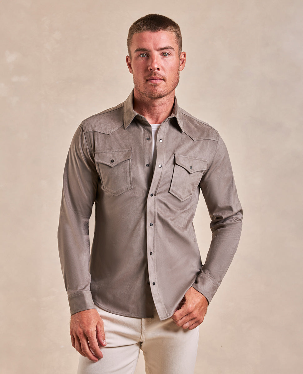 The Wyatt Lite - Feather Weight Microsuede Shirt Jacket - Taupe